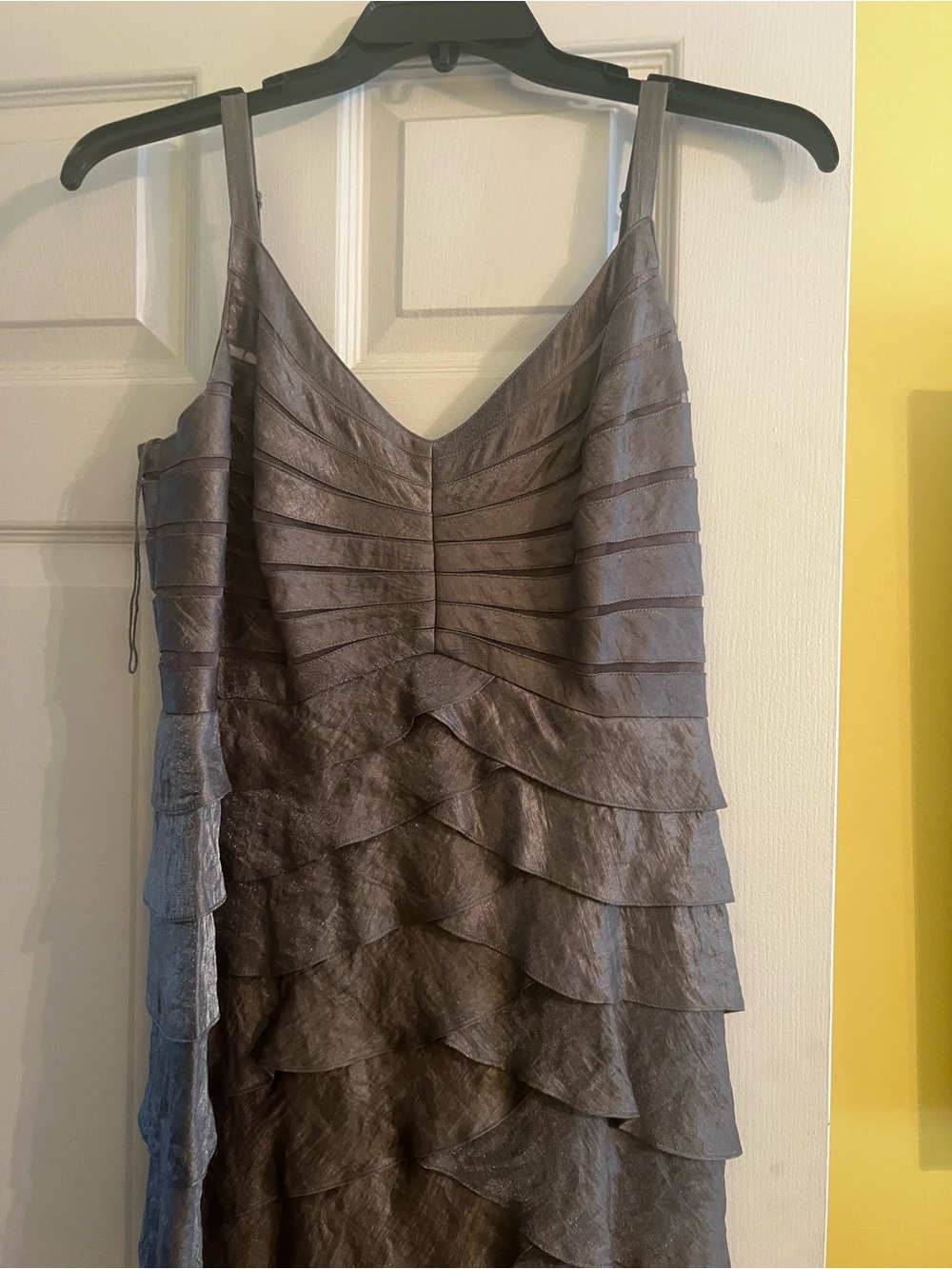 Adrianna Papell Layered V-Neck Midi Dress in Taupe